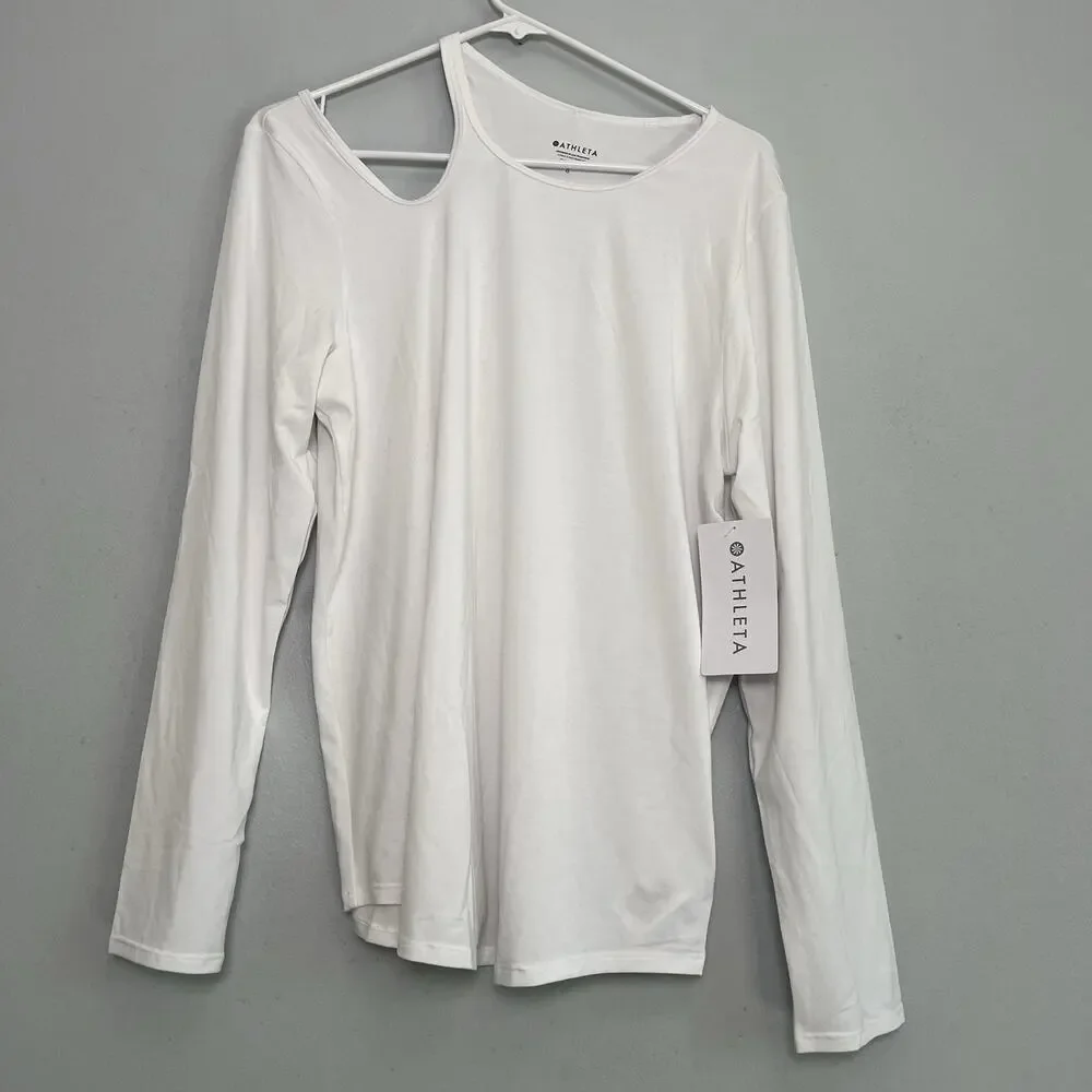 Athleta Women Size L With Ease Asymmetrical Top White Athleisure Yoga Gym Casual